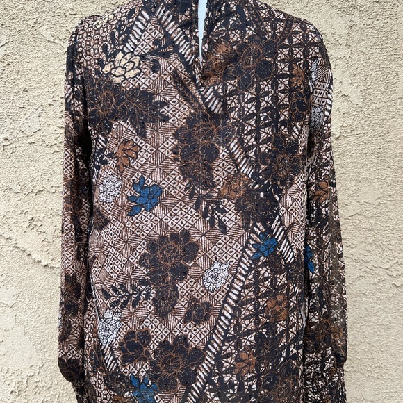 JOIE Long Sleeve Brown Floral and Metallic Blouse - Picture 8 of 13